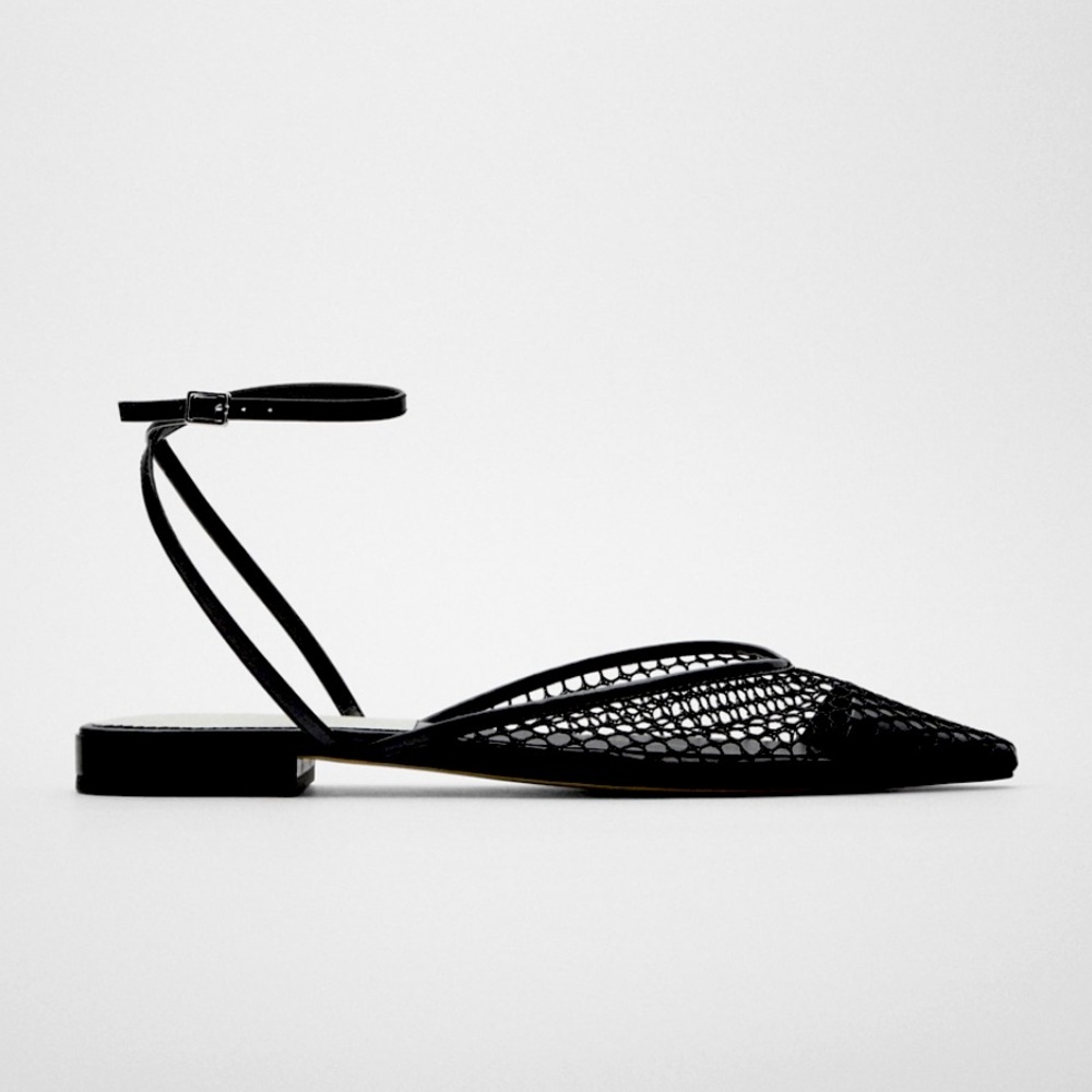 Zara black mesh pointed toe flats